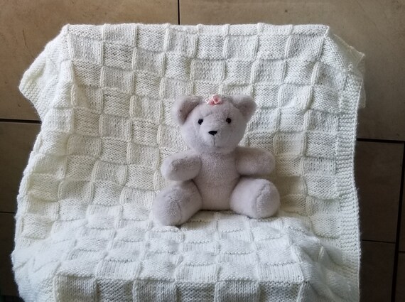 White Hand Knit Baby Blanket Large Soft Knitted Throw Crib Etsy
