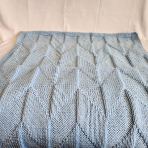 Hand Knit Baby Blanket: Soft Blue Acrylic Nursery Bedding
