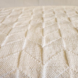 Hand Knit Baby Blanket: Soft White Acrylic Nursery Throw
