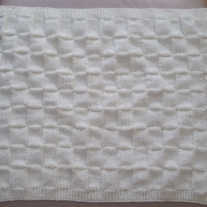Hand Knit Baby Blanket: White Basket Weave Acrylic Throw (36x36 Inches)
