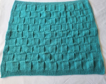 Green Knit Baby Blanket: Handmade Receiving Blanket, Babyshower Gift
