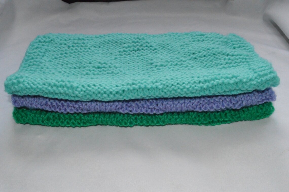 Hand Knit Washcloths Knitted Washcloths Hand Knit Set of 3 Etsy