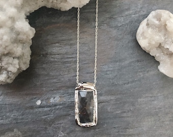 Grijze saffier stenen ketting / saffier edelsteen sieraden / 16" zilveren saffier ketting