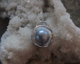 Mabe Pearl Pendant / Silver Mabe Pearl Necklace / Handmade Pearl Necklace