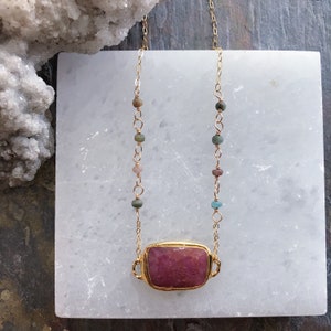 Sapphire Necklace / Sapphire and Tourmaline Necklace / Gold and Sapphire Necklace / Original Necklace / Handmade Gemstone Necklace