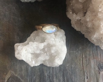 Rainbow Moonstone Ring / Matte Gold Ring / Stackable Rings / Size 7.5 Ring