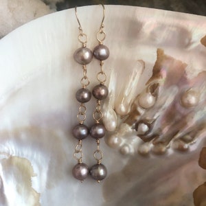 Pendientes Pearl Drop / Pendientes Pearl Duster / Pendientes Pearl Champagne Rosa / Pendientes Perla y Oro