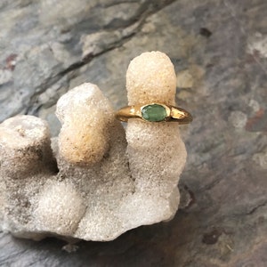 Green Tourmaline Ring / Solitaire Tourmaline Ring / Size 7 3/4 Gold Ring