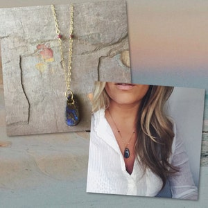 Boulder Opal Pendant / Boulder Opal and Ruby Necklace / Gold Boulder Opal Necklace