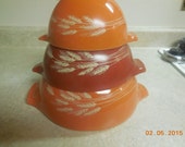 VINTAGE Pyrex Cinderella Bowls Set Of 3 Clean Autumn Wheat