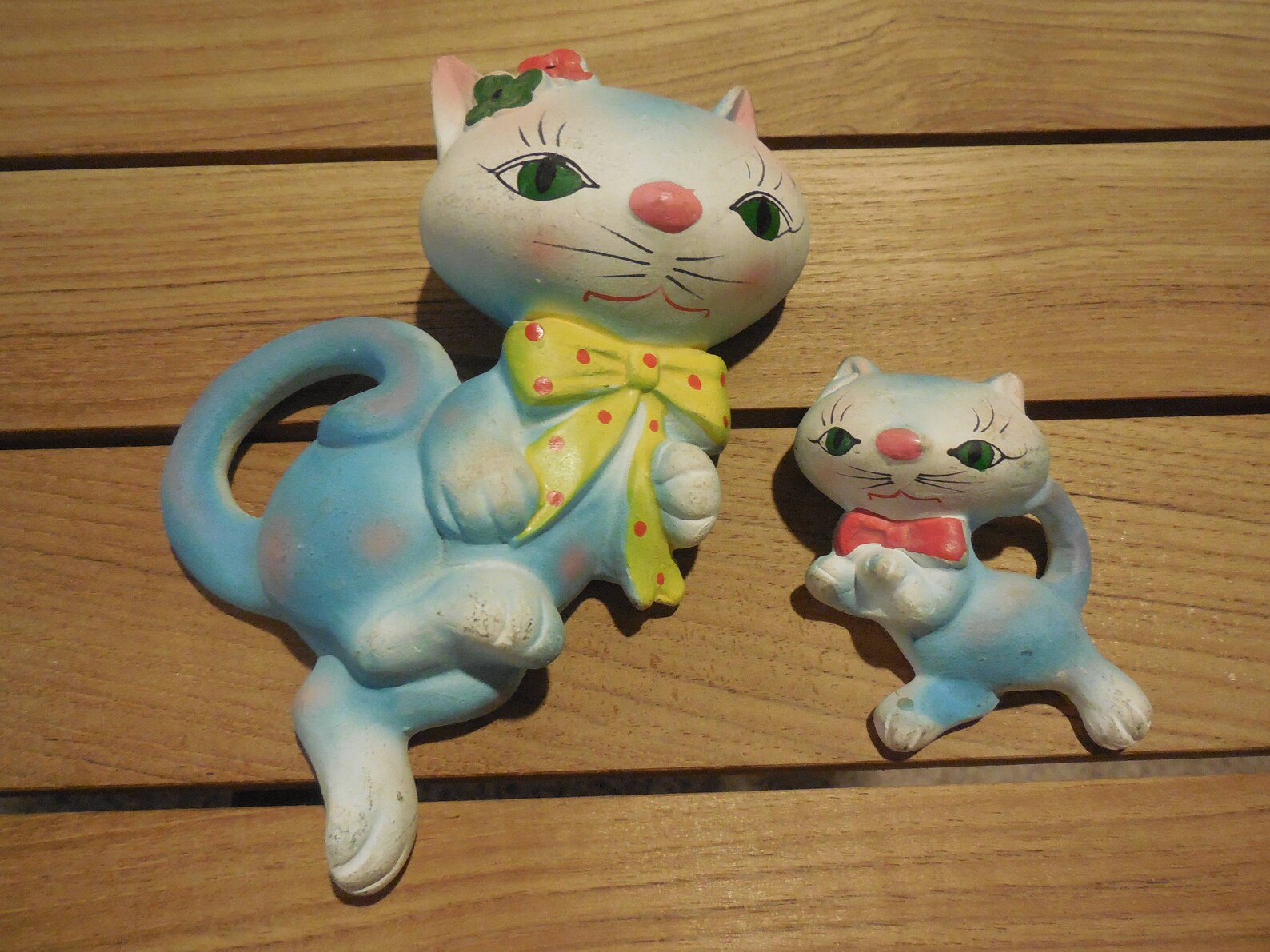 Vintage Bisque Japan Blue Cat & Kitten Wall Hangings Etsy