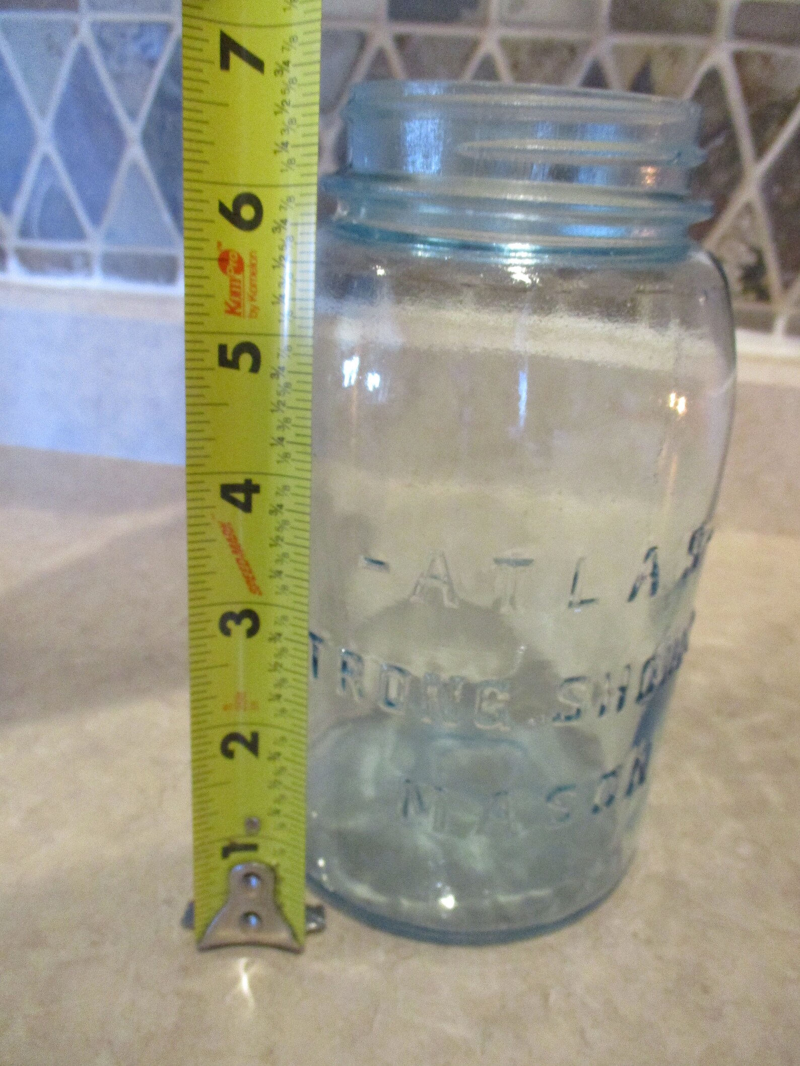 Vintage ANTIQUE ATLAS Strong Shoulder Mason Jar Green Glass No Etsy