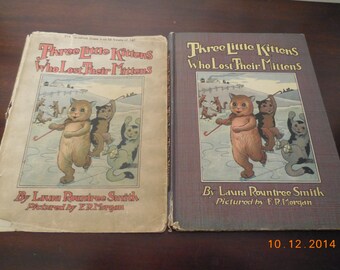 EXRARE Three Little Kittens Who Lost Their Mittens 1919 HC/DJ nursery rhymes good color plates