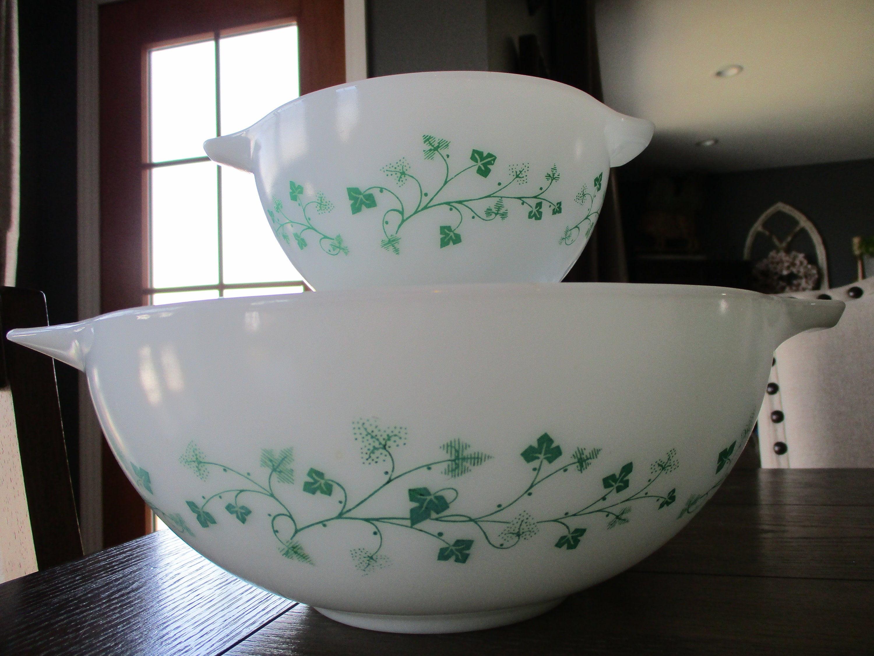 Green IVY PYREX Chip &dip vintage bowl set Etsy España