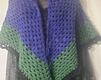 Mermaid Serenade Crochet Shawl - Blue and Green Ombre, Elegant and Versatile Wrap