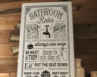 Bathroom Rules Sign, Vintage Bathroom Decor, Farmhouse Bathroom Sign, Bathroom Sign, Home Decor, Rustic Decor, Wooden Sign