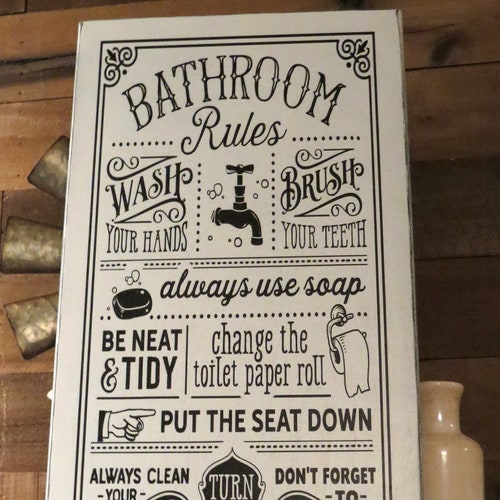 Bathroom Rules Sign Vintage Bathroom Decor Farmhouse Etsy