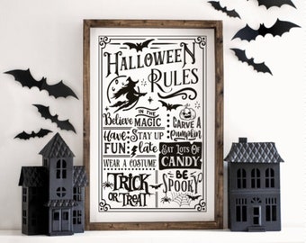Halloween Decor, Fall Wall Decor, Halloween Rules, Framed Wood Sign, Spooky Sign, Fall Sign, Mantle Decor