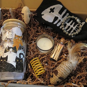 Cat Lover Gift Box: Tumbler, Socks, Toys & Candle
