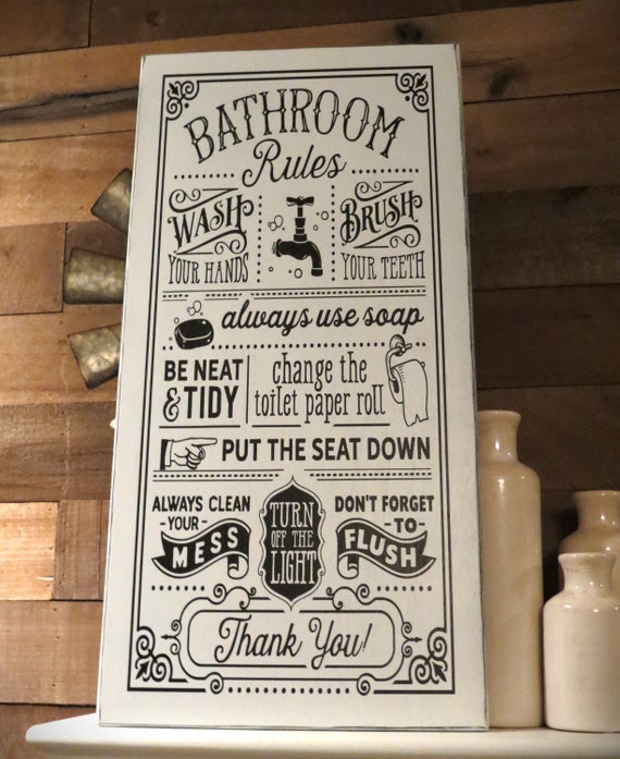 Bathroom Rules Sign Vintage Bathroom Decor Farmhouse | Etsy