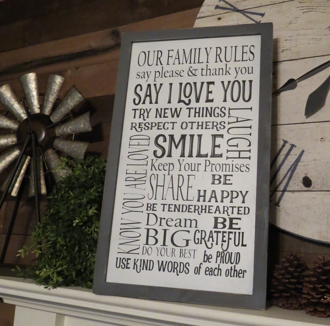 Family Rules Sign Wood Framed Sign Home Decor Rustic Home - Etsy