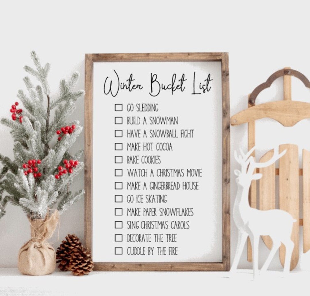 Christmas Decor Winter Bucket List Framed Wood Sign Winter - Etsy