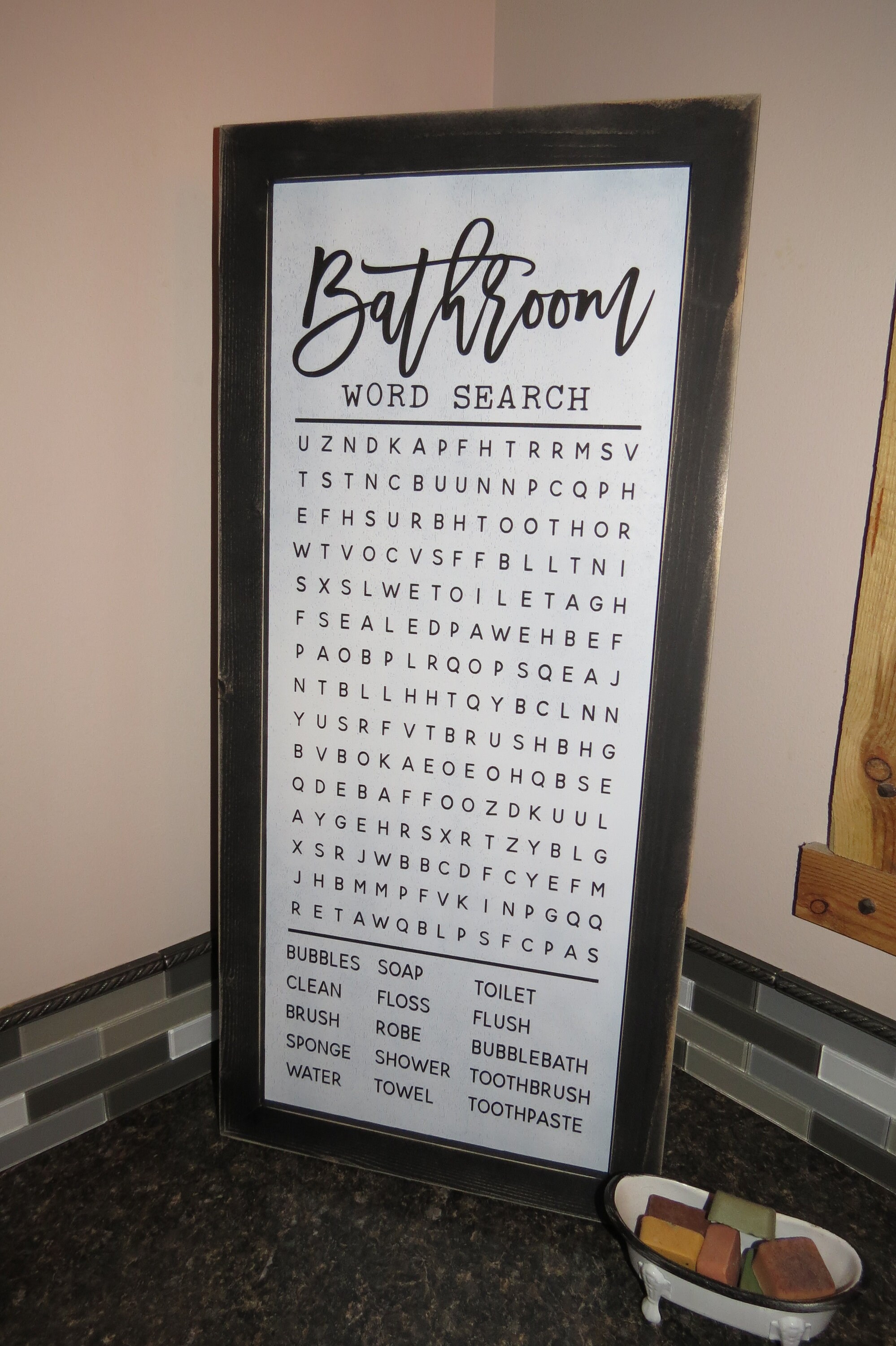 Bathroom Sign Bathroom Word Search Framed Wood Sign Funny Etsy UK