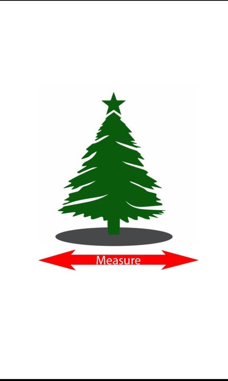 May include: Illustration of a green Christmas tree with a star on top. The tree is on a gray base with red arrows pointing to the base and the word "Measure" written below the arrows.
