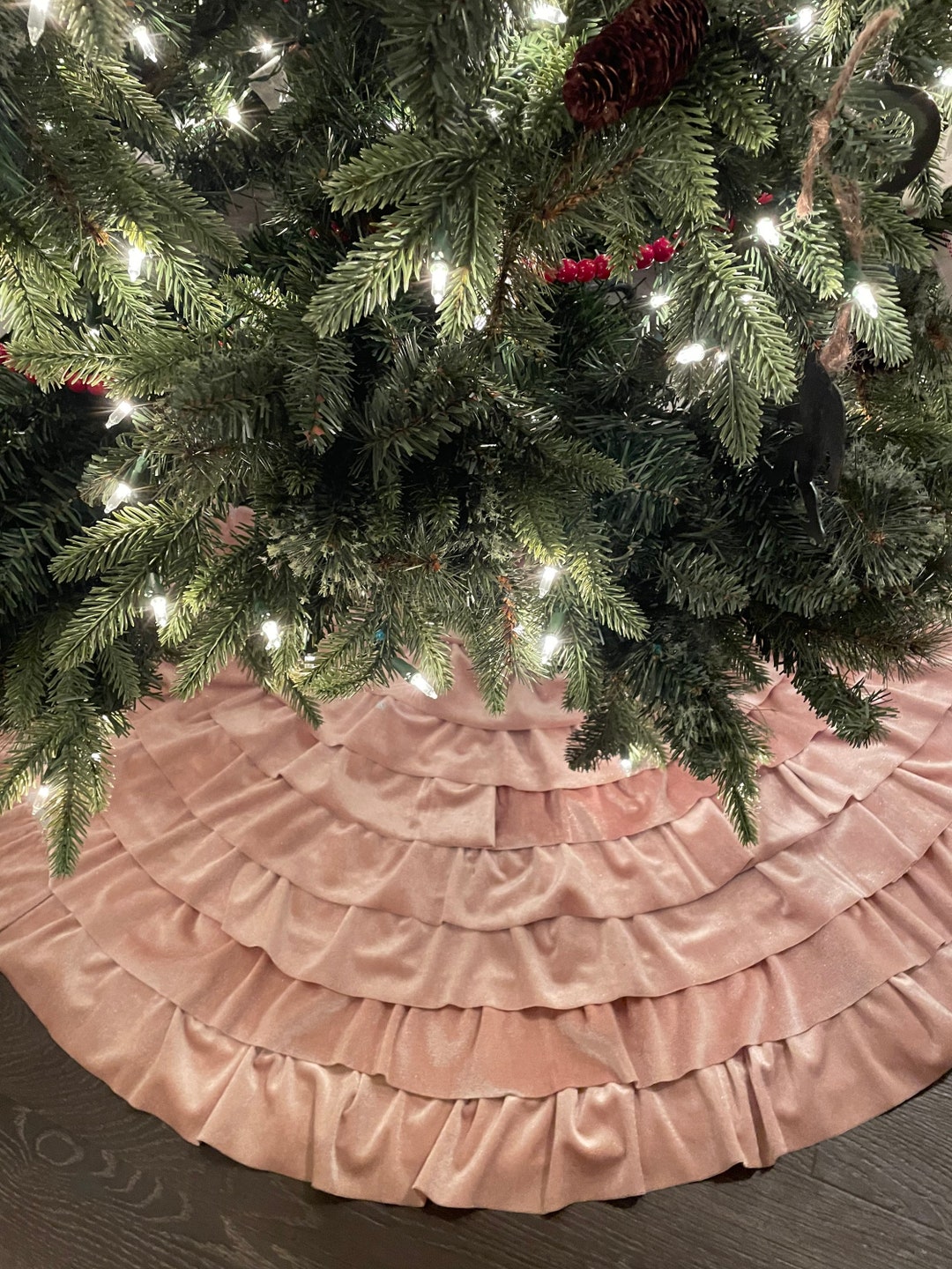 Ruffled Tree Skirt Rose Gold Pink Velvet Choose Size Etsy