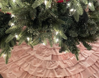 Ruffled Tree Skirt - Rose Gold Pink Velvet - Choose Size