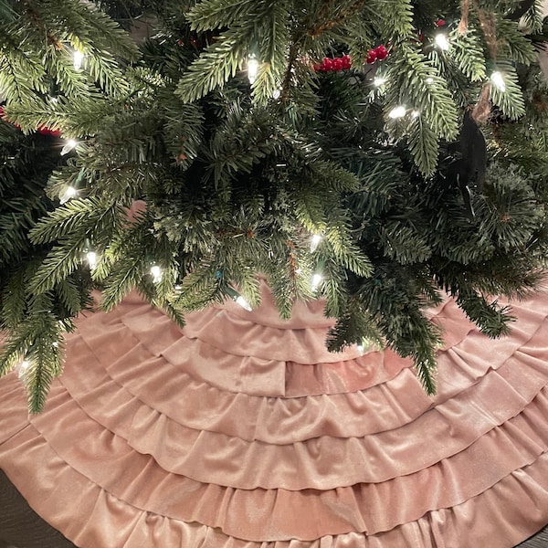 Ruffled Tree Skirt - Rose Gold Pink Velvet - Choose Size