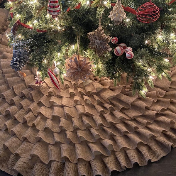 Farmhouse Christmas - Burlap Ruffled Tree Skirt - Sewn and Serged