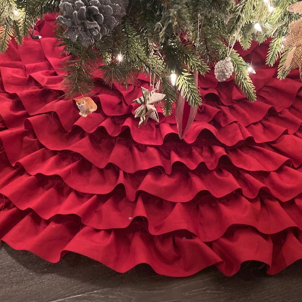 Falda para árbol de Navidad con volantes - Elige color y tamaño - Bordes rematados