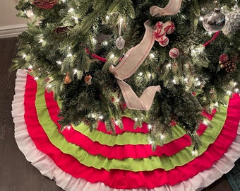 Green and Red Ruffled Tree Skirt Choose Color and Size - Etsy