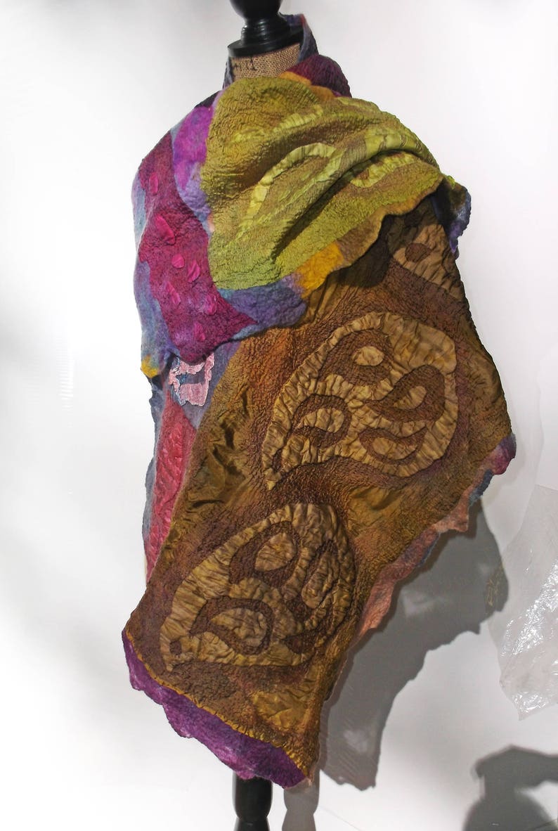 Nuno Felted Shawl Shades of Purple and Golden Brown Etsy - Etsy