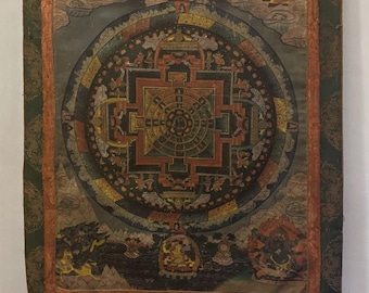 Rare Tibetan Antique Buddhist  Thangka Mandala Sacred Geometry Handpainted