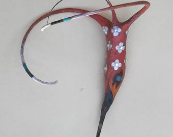 1 Large Devil Claw Seed Pod Hand Painted Art by Miriam Slater Red Oil Painting with Rhinestones