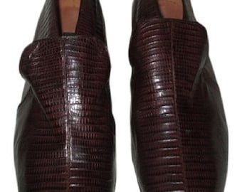 Rare  Vintage Vero Cuoio Italian Croc Embossed Skin Mens Leather Bootie Shoes