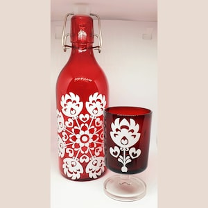 Red Wycinanki Pattern Glass Bottle/Glass