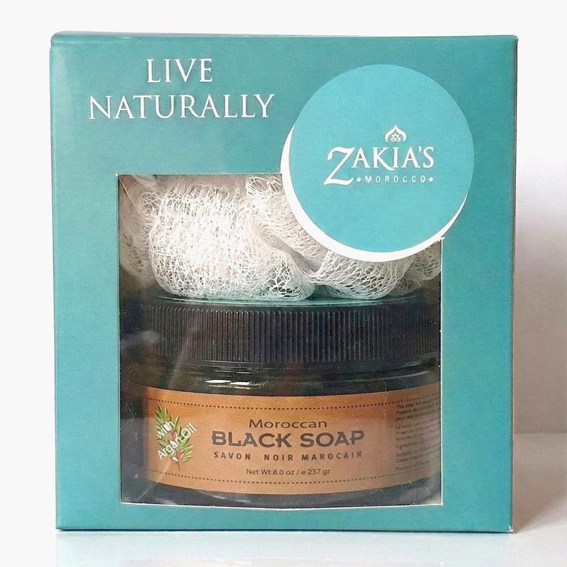 Moroccan Black Soap Exfoliating Kessa Gift Box - Original Argan