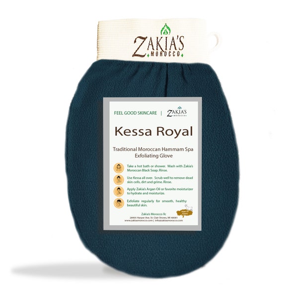 Zakia's Morocco Original Kessa Exfoliating Glove - Rough Guy Blue - Removes dead skin, dirt and grime. Great for self-tanning preparation.