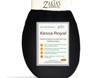 Zakia's Morocco Original Kessa Exfoliating Glove - Charcoal Black - Removes dead skin, dirt and grime. Great for self-tanning preparation.