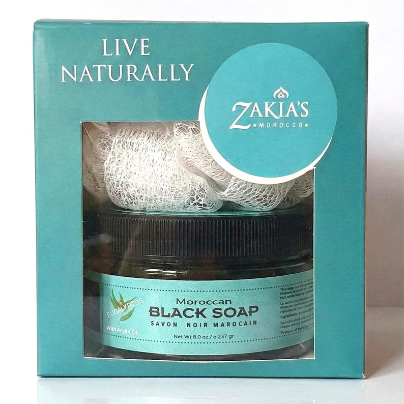 Moroccan Black Soap Exfoliating Kessa Gift Box - Original Eucalyptus