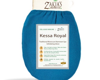 Zakia's Morocco Original Kessa Exfoliating Glove - Teal Blue - Removes dead skin, dirt and grime. Great for self-tanning preparation.