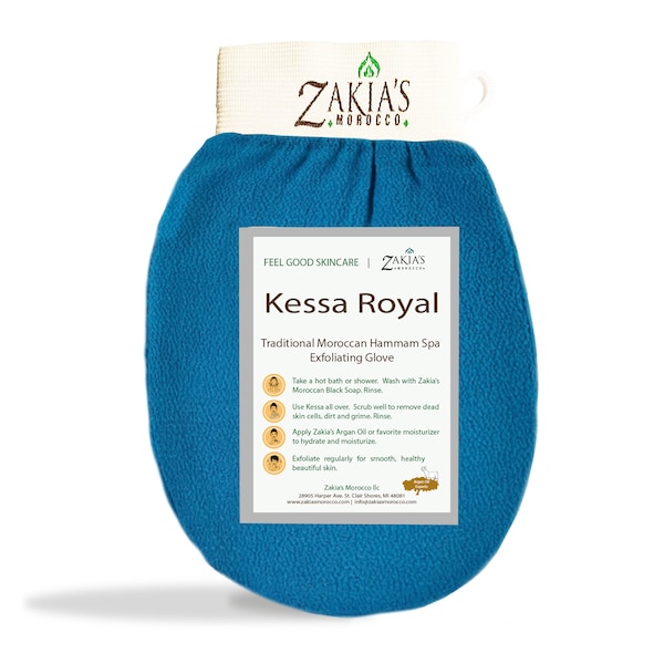 Zakia's Morocco Original Kessa Exfoliating Glove - Teal Blue - Removes dead skin, dirt and grime. Great for self-tanning preparation.