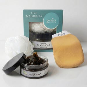 Moroccan Black Soap Exfoliating Kessa Gift Box - Original immagine 1