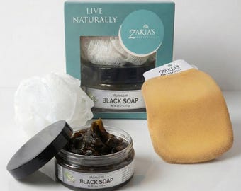 Moroccan Black Soap Exfoliating Kessa Gift Box  -  Original