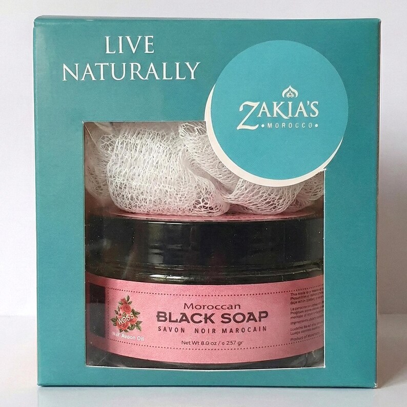 Moroccan Black Soap Exfoliating Kessa Gift Box - Original Moroccan Rose
