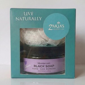 Moroccan Black Soap Exfoliating Kessa Gift Box - Original Lavender