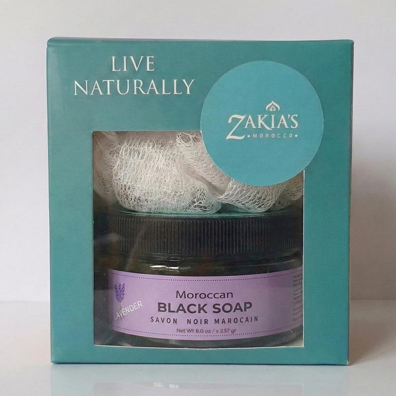 Moroccan Black Soap Exfoliating Kessa Gift Box - Original Lavender